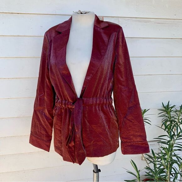 Scotch & Soda Dress Blazer Shiny Belted Jacket NWT Metallic Plum Rust M Red - Picture 6 of 10